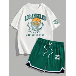 CALLIARA Breathable Men's White & Black Athletic Set White T Shirt & Black Shorts for Sports