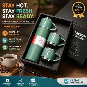 TOUPHY 500ml Water Bottle Gift Set with 3 Lids – Premium Stainless Steel– Leak proof, Insulated Travel Drink ware Set for Hot & Cold Beverages-Green