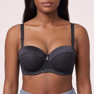 Binnys Dark Grey Bra,Unforgettable Teardrop Rhinestone Pendant,Jacquard Half Cup Bra,Non-Removable Fixed Breast Pads, Adjustable Straps, Side Mesh Design, Women Dating Balconette Bra 
