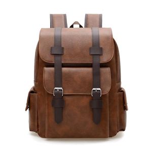 COOFENRISY Men's PU Leather Vintage Large Capacity Business Laptop Backpack Travel Sport Bag Backpack