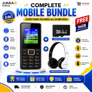  1.77" Dual SIM Mobile Phone - Black + FREE P47 Wireless Headset + 16GB Memory Card Long Battery, FM Radio