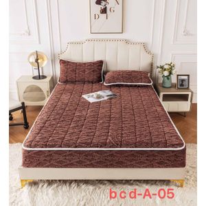3PCS Thick Quilted Fleece Fitted Bed Sheet Set - Soft Warm Mattress Protector Pad with 2 Matching Pillowcases - Brown (bcd-A-05)