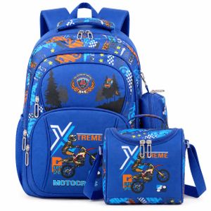 3-in-1 Waterproof Boys' School Backpack , Motocross Spine Protection Backpack w/ Pencil Case & Lunch Bag