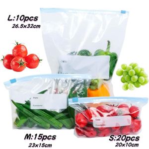 Reusable Freezer Bags, 45PCS Food Bags Aip Seal, Freezer Bags Sandwich Bags Large Reusable Food Plastic Seal Bag Soup Storage Zip Lock Bag (20*S+15*M+10*L)