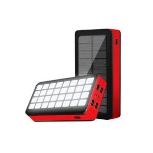 30000mAh 32-LED 4-USB Ports Solar Power Bank Micro-USB & Type-C (L16 x W8 x T3)cm / (L6.3 x W3.15 x T1.18)inch - Red