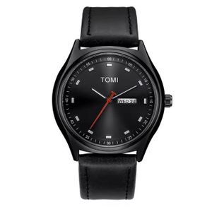 Men’s Executive Quartz Watch – Black Dial, Black Leather Strap & Day-Date Display