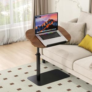 Side Table Adjustable Height: C Shaped 360° Swivel Laptop Tray Narrow End Tables for Living Room Bedroom Small Under Sofa Table Study Dinner Snack Tea. Black and Brown