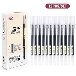 12Pcs/box Quick Dry Straight Liquid Ballpoint Pens (Black&0.5 mm), Large Capacity Anti-Leak Smooth Writing Pen For School Exam Office