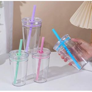 500ml Clear Reusable Tumbler with Silicone Straw – Leak-Resistant Travel Cup 1pc