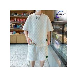 TOUPHY TOUPHY Men's Shirts Set Short Sleeve Shorts Men's Cotton T-Shirts-White