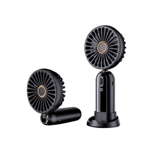 Portable Handheld Cooling Fan with 100-Speed Control, USB Rechargeable Design, LED Display & Foldable Desk Stand - (W9.7 x D4.3 x H21.6)cm / (W3.8 x D1.7 x H8.5)inch - Black