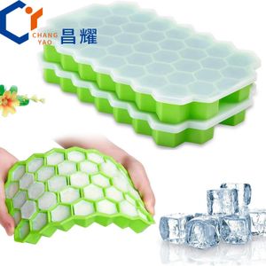 Jansfuren Ice Cube Trays for Freezer with Lid-Silicone Ice Cube Tray with Lid Ice Maker Green,Easy-Release Reusable 