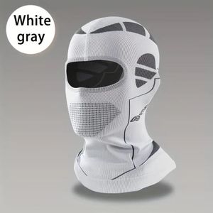 Windproof and warm ski and motorcycle balaclava face mask, men's and women's full face and head coverage - white and grey