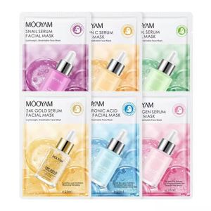 MOOYAM 12PCS Facial Sheet Mask Set  Hydrates Firms, Brightens Revitalizes– Snail, Collagen, Hyaluronic, Vitamin C, Retinol & 24K Gold
