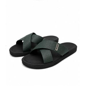 Nokoko Flexible Men's green cross Fashion slippers – Fashionable Non-Slip Leather Slide Sandals For Casual Indoor & Outdoor Wear