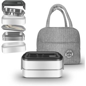 Leakproof 2-Layer Adult Lunch Box with Bonus Lunch Bag (with Cutler...