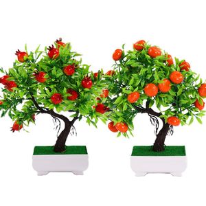 2 PCS artificial potted plants, fake flowers, artificial fruits, pomegranate auspicious green plants