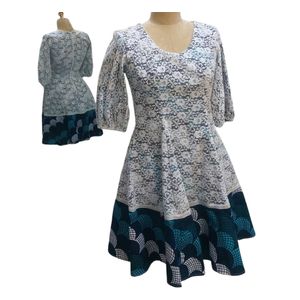 Elegant Lace Ankara Combo Panel Dress for ladies (African Print)- White