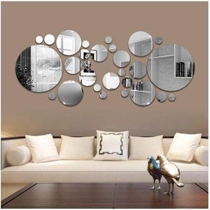 Round 3D Mirror Wall Sticker, 26 Pieces, For TV Background, For Bathroom, Home Decor, For Bedroom