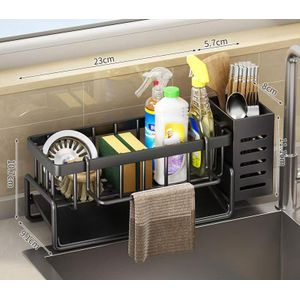 Olykas Stainless Steel Kitchen Sink Organizer Tray with Drainage & Removable Brush Holder for Sponges, Scrubbers, Soap and Cleaning Accessories
