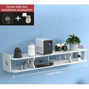 SIKITUT 80CM Double Layer Wall Shelf Living Room Storage Rack Compatible with TV Set-top Box/DVD/Decoder/Player