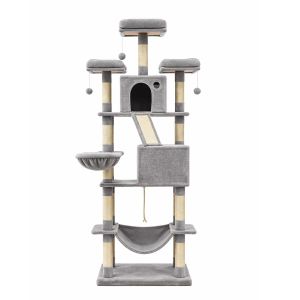 LASA LASA Large Multi-Level Cat Tower Plush Condo with 13 Scratching Posts Gray – Polyester Quality LASA Home & Office Product