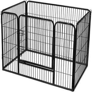 LASA LASA Portable Steel Foldable Pet Playpen Black Panels – Iron Comfortable for Cats Dogs Indoor Outdoor