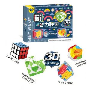 4Pcs Brain Teaser Set magic R-ubik's C-ube、Maze、 Snake Twist、Puzzle 3D Game Bundle Set