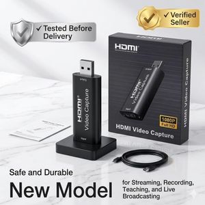 HDMI Video Capture Card USB 2.0 – 1080P Full HD Game Capture for Streaming, Recording, Teaching, and Live Broadcasting - Black