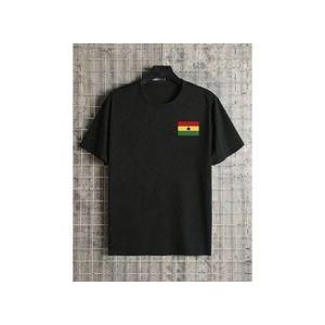 Dou-color Patriotic Men's Ghana Flag Printed T-shirt - Black - Black - EU S