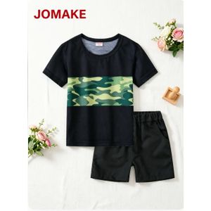 JOMAKE Boys' Short-Sleeved T-Shirt, Aged 1-9 Years, Black Colour-Blocked