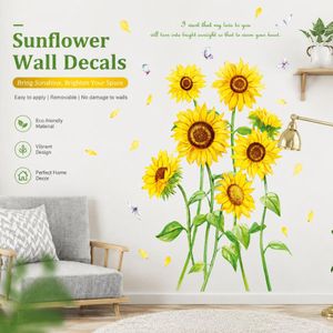 ASCENT Watercolor Sunflower Dragonfly Wall Sticker, Inspirational Floral Quote Decal For Living Room Bedroom Entrance Home Decor