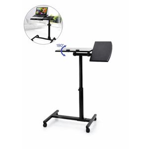 Adjustable Laptop Table with Steel Frame & Lockable Rolling Casters - Black