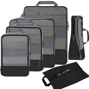 TodyJeyHo 6 Set Compression Packing Cubes Travel Accessories Expandable Packing Organizers (Half Mesh, 6-Black)