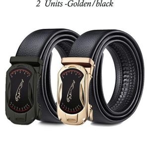 GtyGo 2 Pieces  Leather Automatic Buckle Belt Black plus Golden