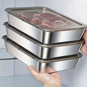 3pcs Stainless Steel Food Storage Containers Leak-Proof, Stackable, Space-Saving - Heavy-Duty Stainless Steel Construction, Airtight Lid for Freshness
