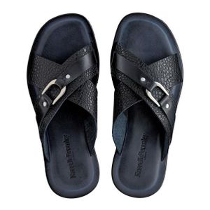 Men's Casual cross leather slippers - Black