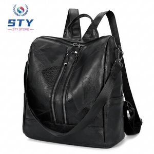 STY Ladies Handbag Women Backpack Korean Version PU Bag Single-Shoulder Bag Top-handle Bag - Black