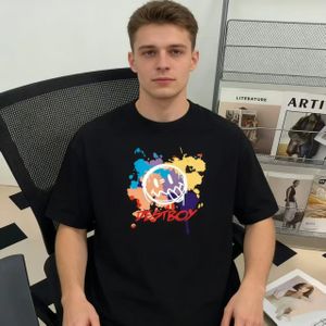 Men's printed fashionable cotton short-sleeved T-shirt - black