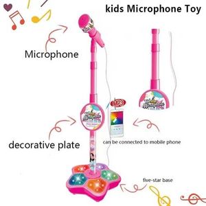 Kids Birthday Gift Microphone with Stand Flashing Light MP3 Karaoke Song Music Instrument Toys for Kids