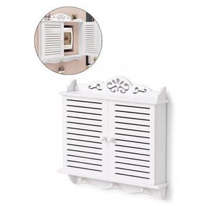 Double-Doors WIFI Router Cable Wire Storage Box Wall Mount Shelf Storage Rack ZY1322 (W18.5 x D3.1 x H16.5)inch - Style 1
