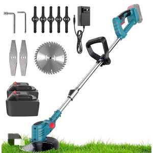 24VH 6000mAh Battery Wheel Design Lawn Mower Weed Wacker Electric Weed Cutter Portable Weeding Machine - Red / UK Plug