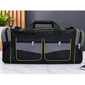 Extra-Large Multi-Pocket Travel Duffel Bag with Reinforced Carrying Handles & High-Capacity Storage – (Black with Grey & Lime Green Accents)