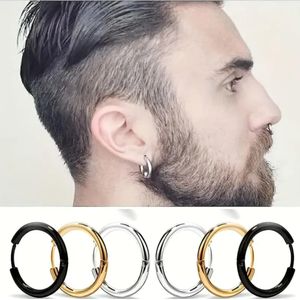 Men's Stainless Steel Hoop Earrings – 3 Pairs Set (Black, Gold, Silver) – Punk Rock Hip Hop Style