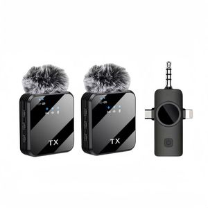 Wireless Lavalier Microphone With Windshields– Dual Clip-On Lavalier Mic for iPhones, Androids and Type-C Phones