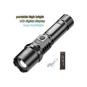 Outdoor portable digital rechargeable flashlight LCD electric display lighting flashlight strong light super bright charging laser flashlight
