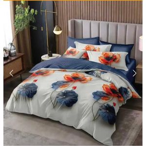Cado  Double size bedsheet with 2 pillowcases- navy blue , orange 