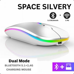 Bluetooth 5.2 + 2.4G Wireless Rechargeable LED Mouse for Laptop, Phone, PC & Mac – Silver