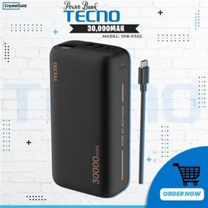 TECNO  30000mAh Power Bank Fast Charging Type-C Input & Output With Led Display