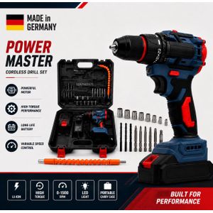 Rechargeable German Cordless Drill Machine Set with 2 Batteries & Carry Case